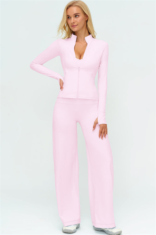 Zip Jacket New Straight Leg Pants 2-Piece Set