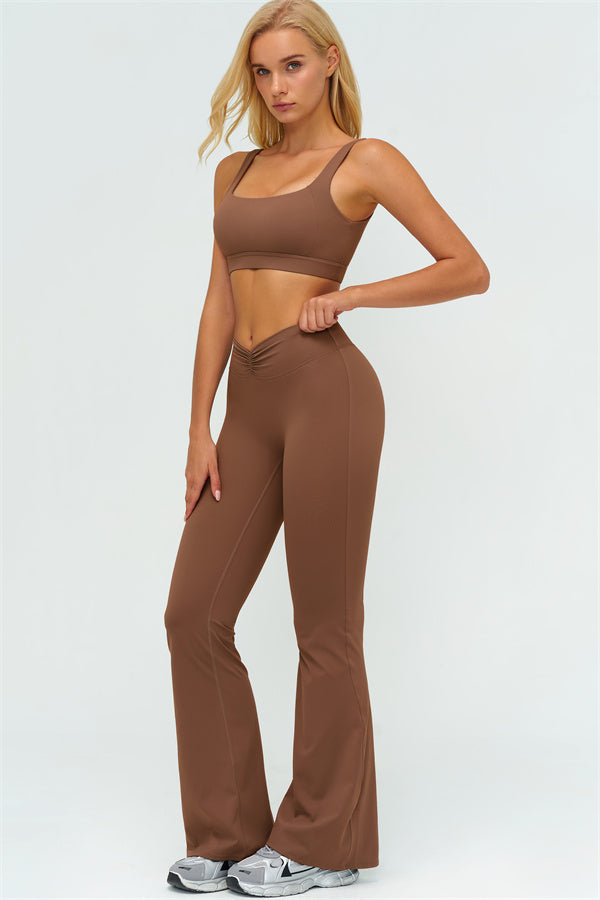 V-Back Sports Bra Flared Leggings 2-Piece Set