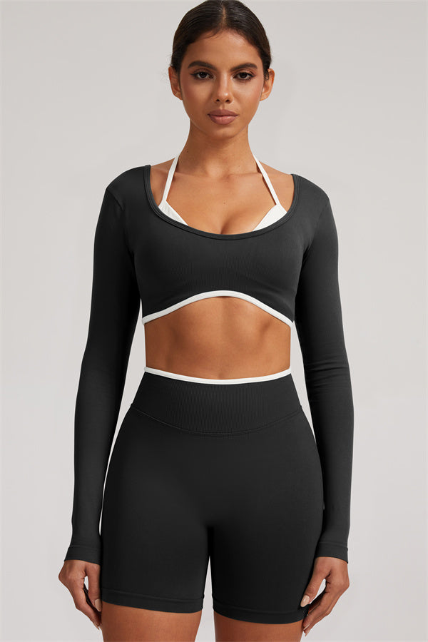 Long Sleeve Crop top Shorts 2-Piece Set