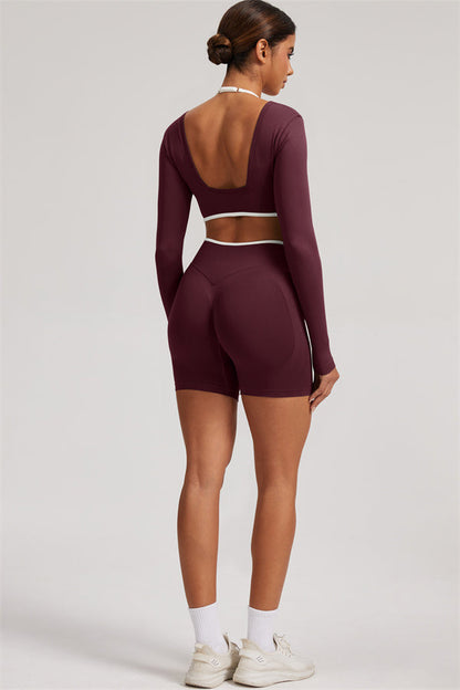 Long Sleeve Crop top Shorts 2-Piece Set