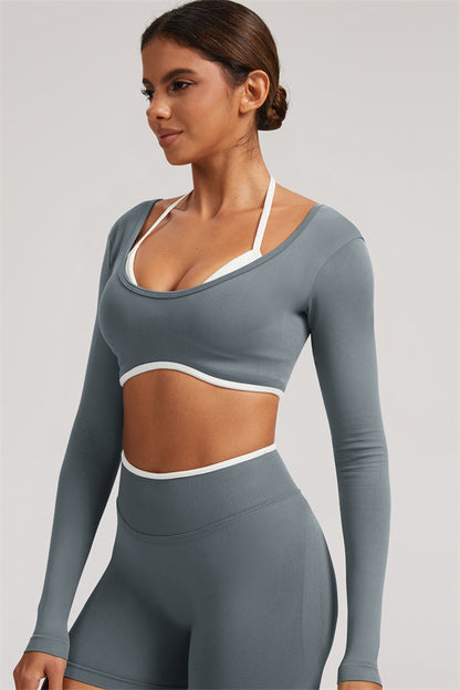 Long Sleeve Crop top Shorts 2-Piece Set