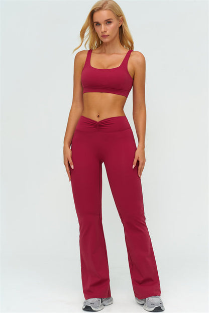 V-Back Sports Bra Flared Leggings 2-Piece Set