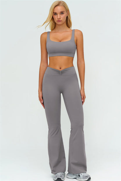 V-Back Sports Bra Flared Leggings 2-Piece Set