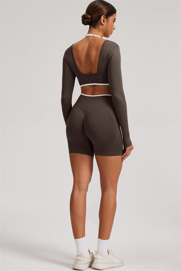 Long Sleeve Crop top Shorts 2-Piece Set