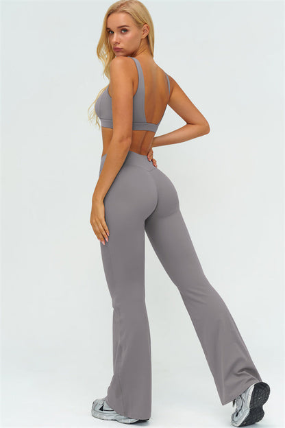 V-Back Sports Bra Flared Leggings 2-Piece Set