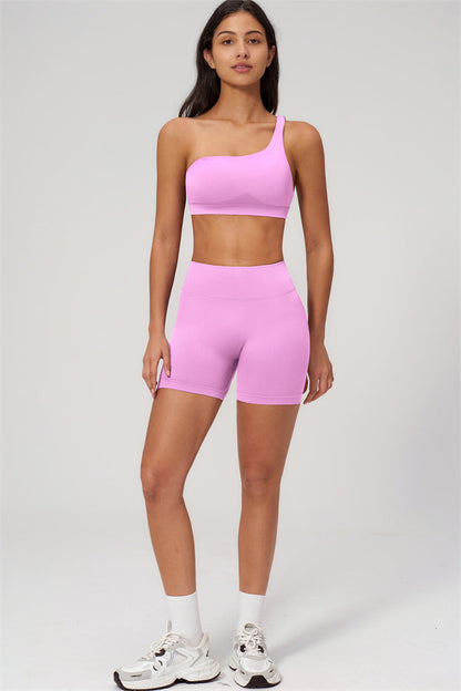 One-Shoulder Sports Bra Shorts 2-Piece Set