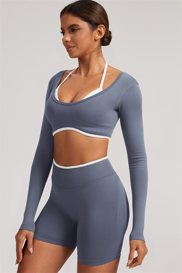 Long Sleeve Crop top Shorts 2-Piece Set