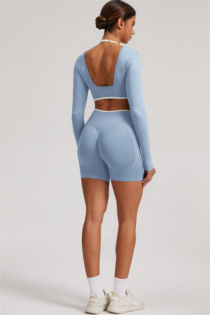 Long Sleeve Crop top Shorts 2-Piece Set