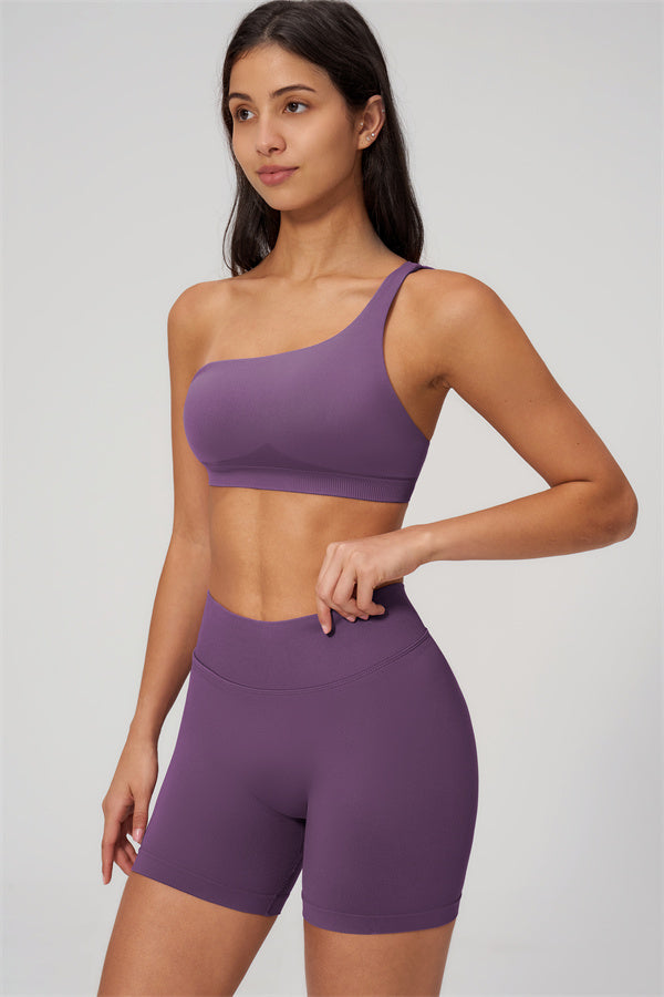 One-Shoulder Sports Bra Shorts 2-Piece Set