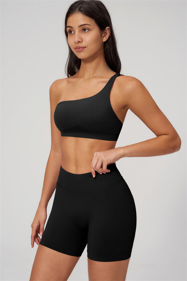 One-Shoulder Sports Bra Shorts 2-Piece Set