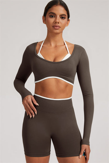 Long Sleeve Crop top Shorts 2-Piece Set