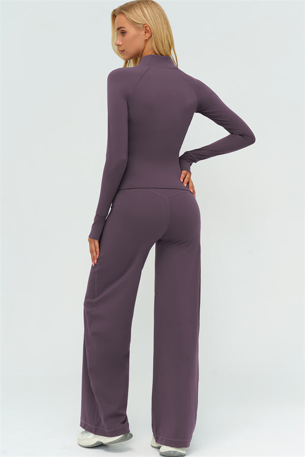 Zip Jacket New Straight Leg Pants 2-Piece Set