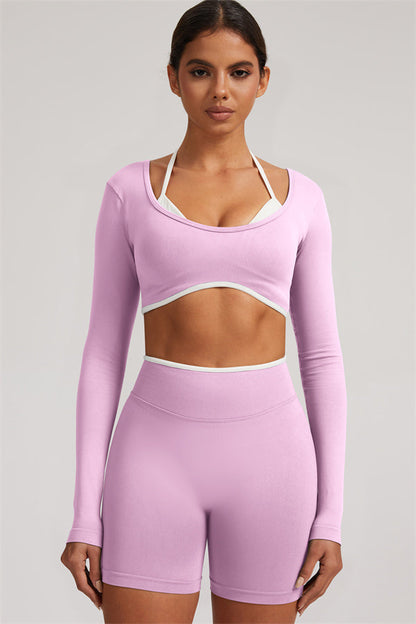 Long Sleeve Crop top Shorts 2-Piece Set