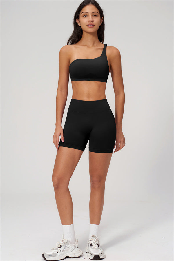One-Shoulder Sports Bra Shorts 2-Piece Set