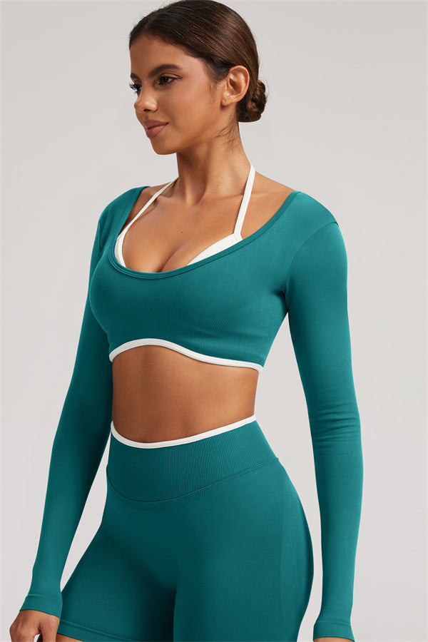 Long Sleeve Crop top Shorts 2-Piece Set