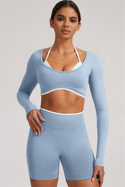 Long Sleeve Crop top Shorts 2-Piece Set
