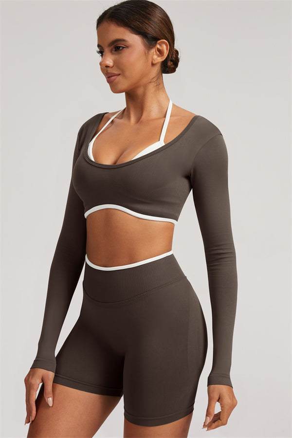Long Sleeve Crop top Shorts 2-Piece Set