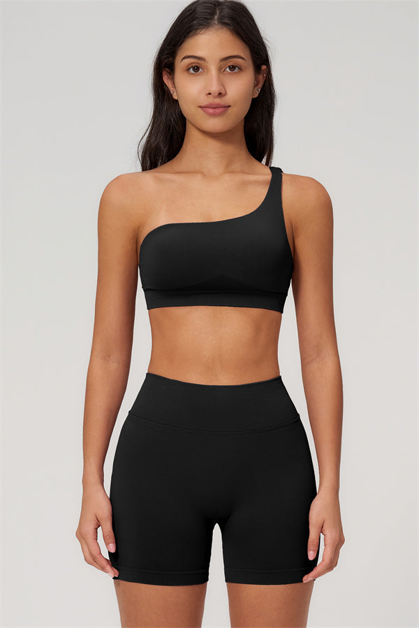 One-Shoulder Sports Bra Shorts 2-Piece Set