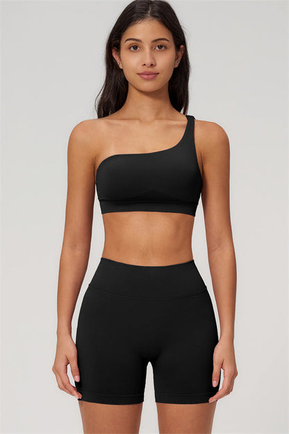 One-Shoulder Sports Bra Shorts 2-Piece Set