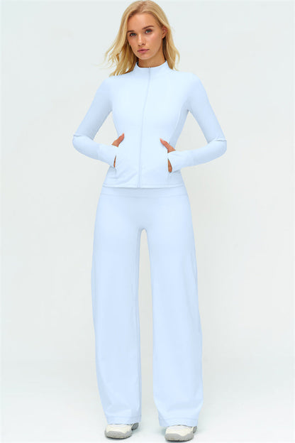 Zip Jacket New Straight Leg Pants 2-Piece Set