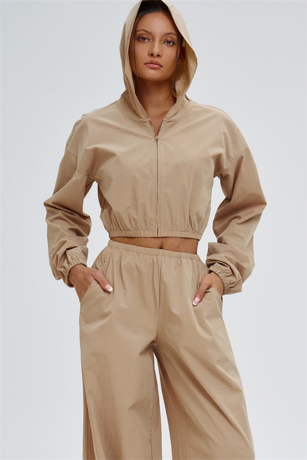 Crop Hoodie + Sweatpants 2-Piece Set