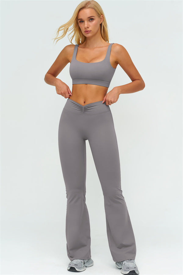 V-Back Sports Bra Flared Leggings 2-Piece Set