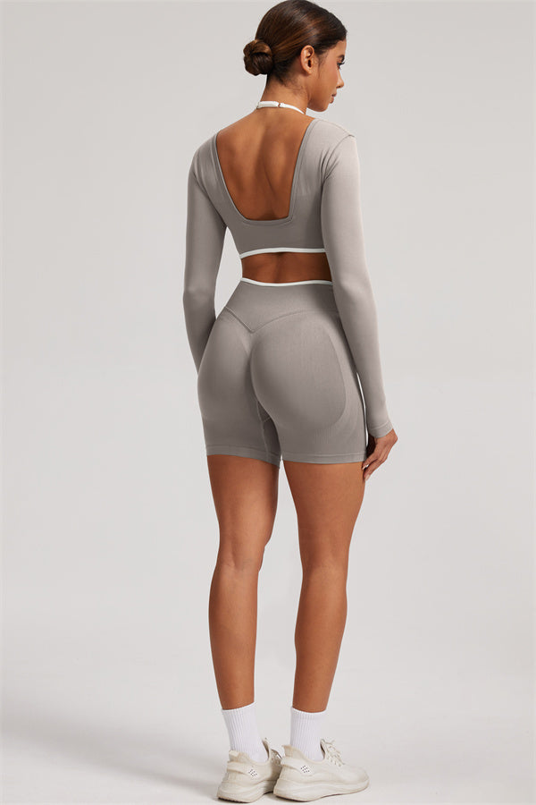 Long Sleeve Crop top Shorts 2-Piece Set