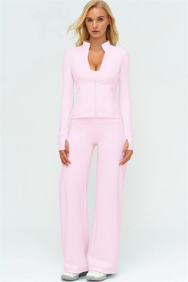 Zip Jacket New Straight Leg Pants 2-Piece Set