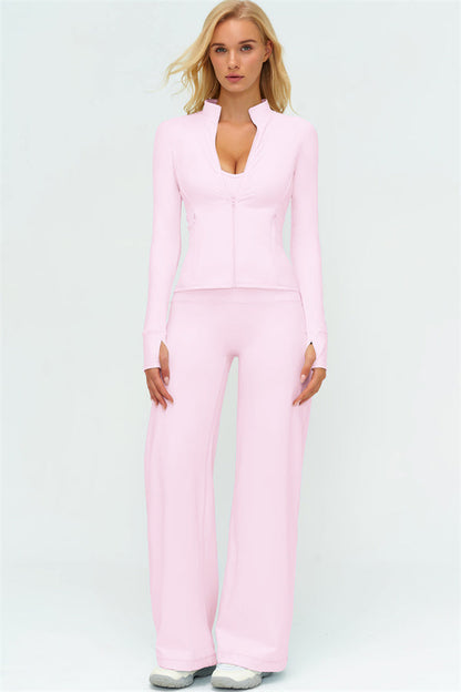Zip Jacket New Straight Leg Pants 2-Piece Set