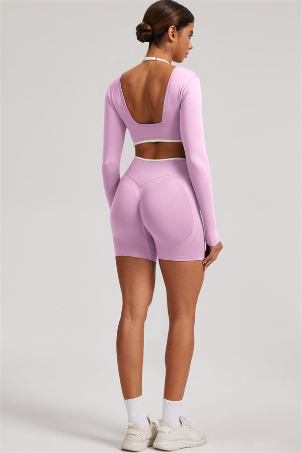 Long Sleeve Crop top Shorts 2-Piece Set