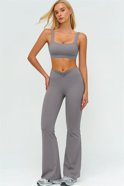 V-Back Sports Bra Flared Leggings 2-Piece Set