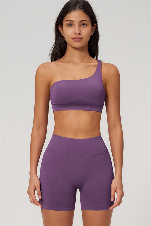 One-Shoulder Sports Bra Shorts 2-Piece Set