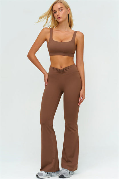 V-Back Sports Bra Flared Leggings 2-Piece Set