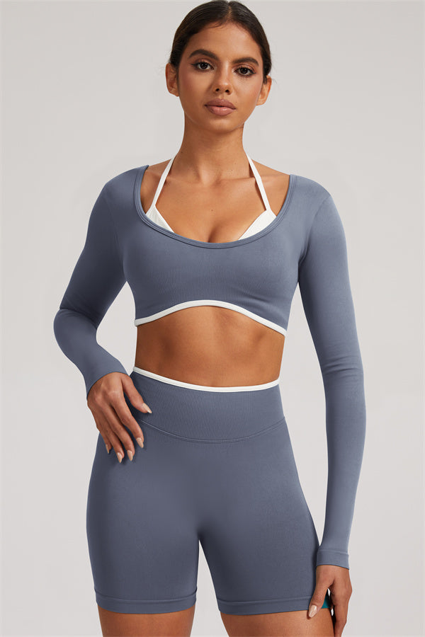 Long Sleeve Crop top Shorts 2-Piece Set