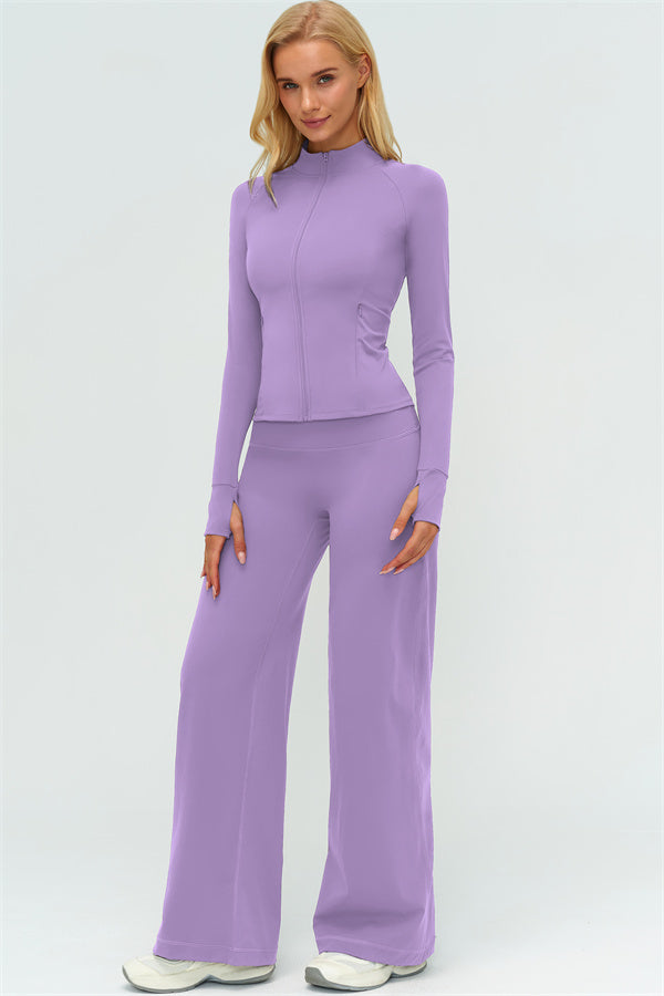 Zip Jacket New Straight Leg Pants 2-Piece Set