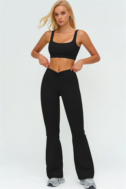 V-Back Sports Bra Flared Leggings 2-Piece Set