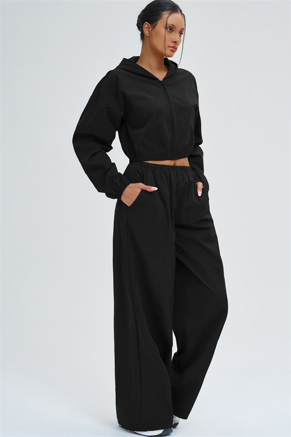 Crop Hoodie + Sweatpants 2-Piece Set