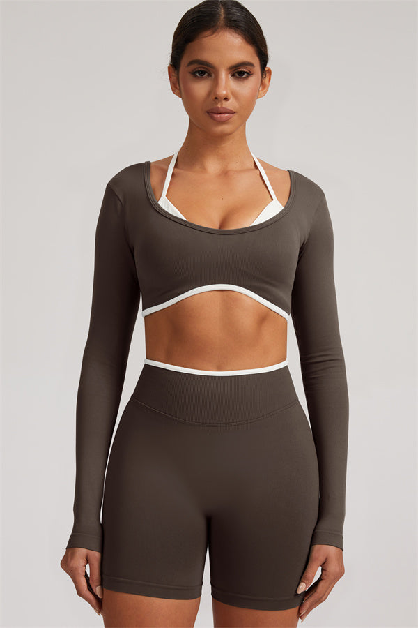 Long Sleeve Crop top Shorts 2-Piece Set