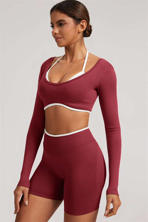Long Sleeve Crop top Shorts 2-Piece Set