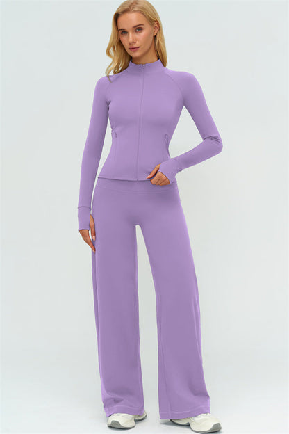 Zip Jacket New Straight Leg Pants 2-Piece Set