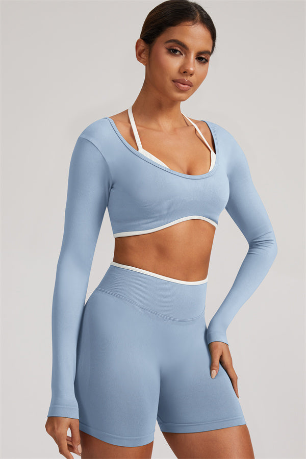 Long Sleeve Crop top Shorts 2-Piece Set