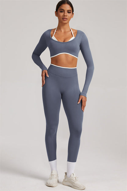Long Sleeve + Crop Top Leggings 2-Piece Set