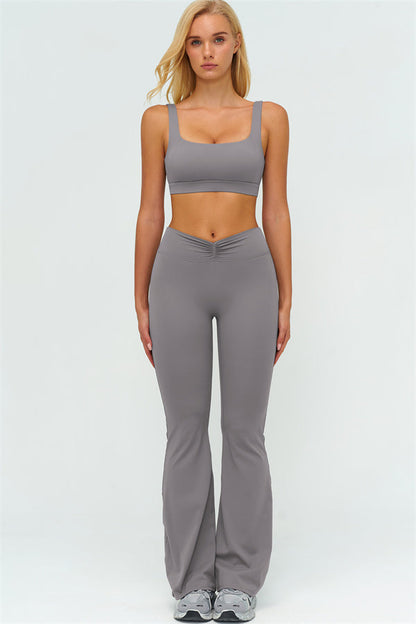 V-Back Sports Bra Flared Leggings 2-Piece Set