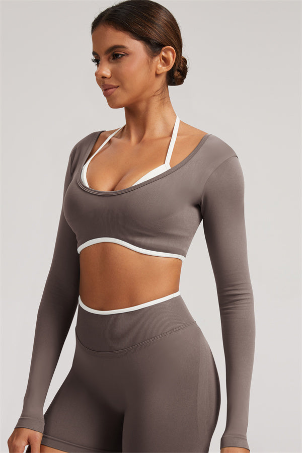 Long Sleeve Crop top Shorts 2-Piece Set