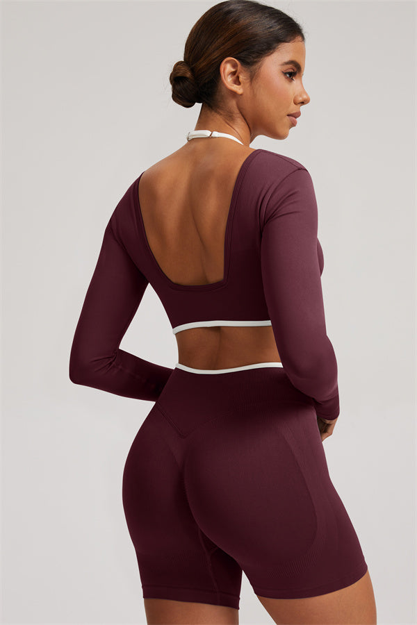 Long Sleeve Crop top Shorts 2-Piece Set
