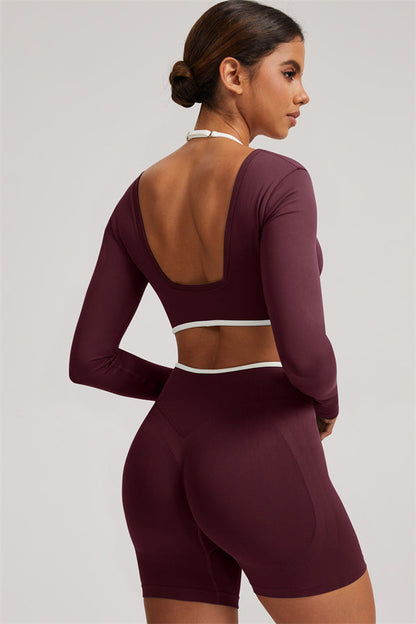 Long Sleeve Crop top Shorts 2-Piece Set