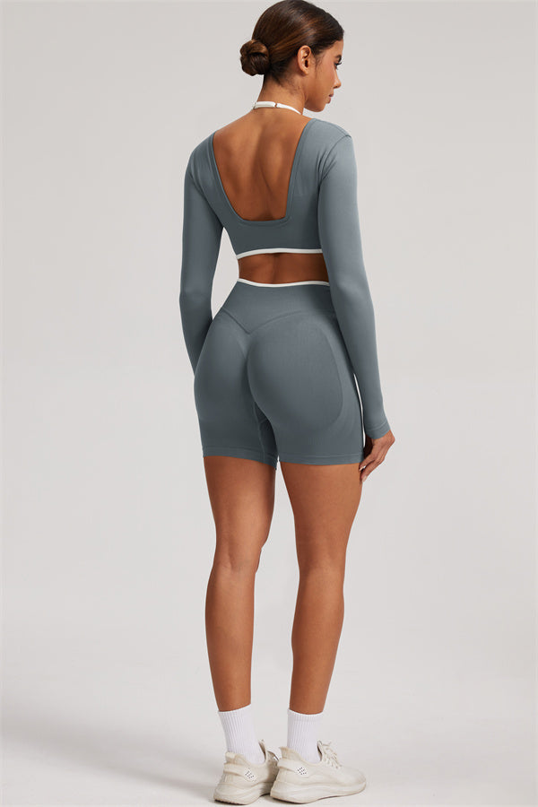Long Sleeve Crop top Shorts 2-Piece Set