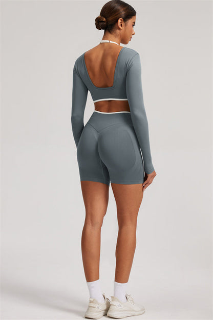Long Sleeve Crop top Shorts 2-Piece Set