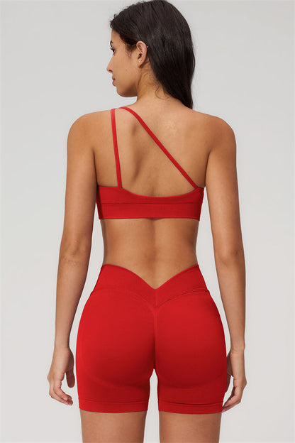 One-Shoulder Sports Bra Shorts 2-Piece Set