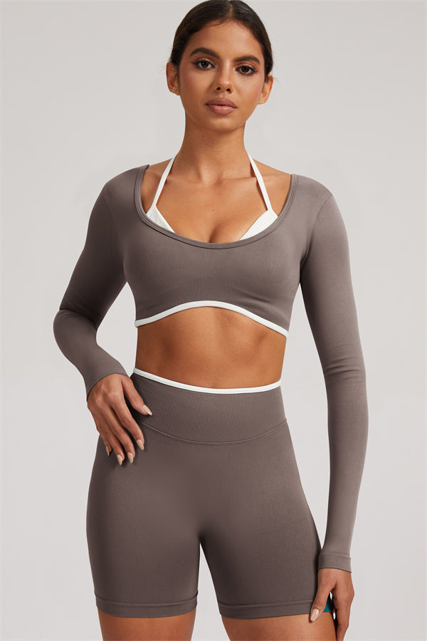 Long Sleeve Crop top Shorts 2-Piece Set